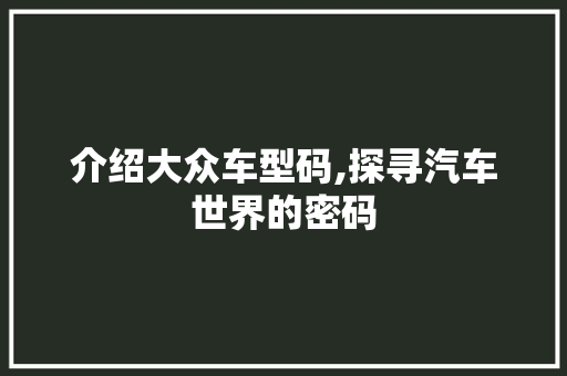 介绍大众车型码,探寻汽车世界的密码