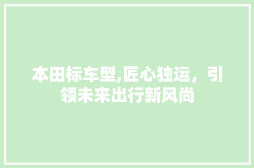 本田标车型,匠心独运，引领未来出行新风尚