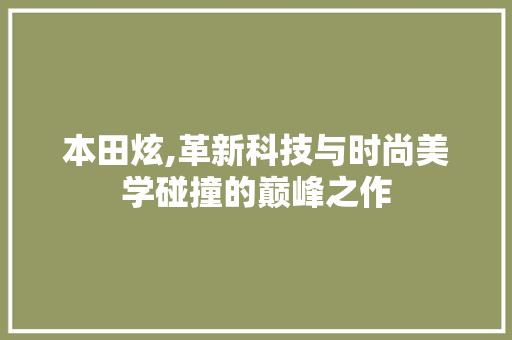 本田炫,革新科技与时尚美学碰撞的巅峰之作