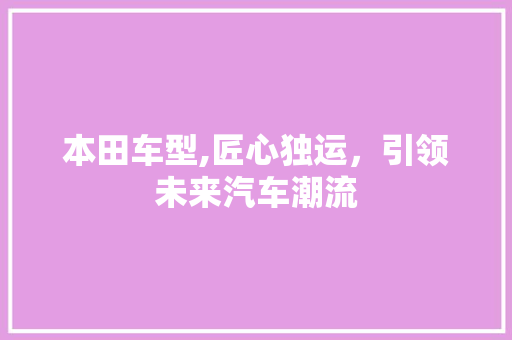 本田车型,匠心独运，引领未来汽车潮流