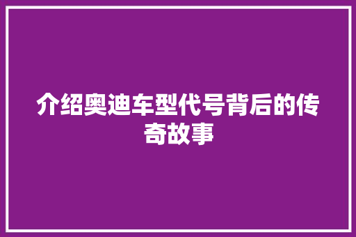 介绍奥迪车型代号背后的传奇故事