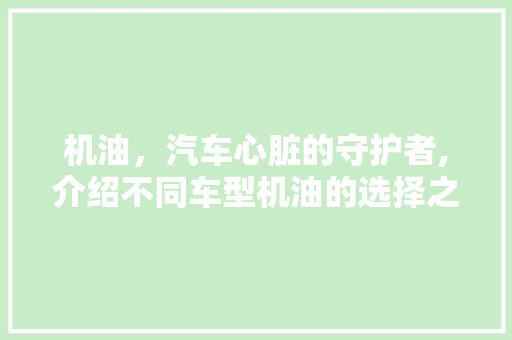 机油，汽车心脏的守护者,介绍不同车型机油的选择之路 新能源汽车