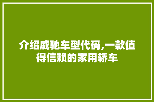 介绍威驰车型代码,一款值得信赖的家用轿车