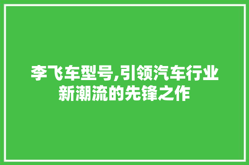李飞车型号,引领汽车行业新潮流的先锋之作