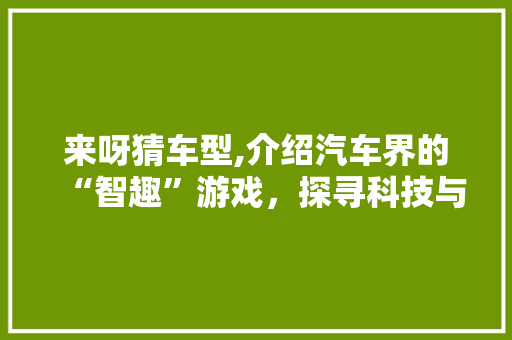 来呀猜车型,介绍汽车界的“智趣”游戏，探寻科技与娱乐的完美融合