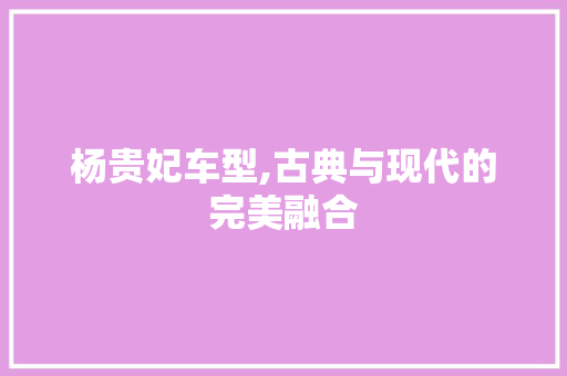 杨贵妃车型,古典与现代的完美融合