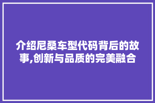 介绍尼桑车型代码背后的故事,创新与品质的完美融合