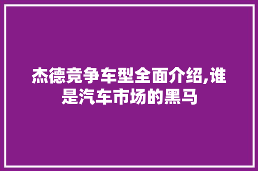 杰德竞争车型全面介绍,谁是汽车市场的黑马