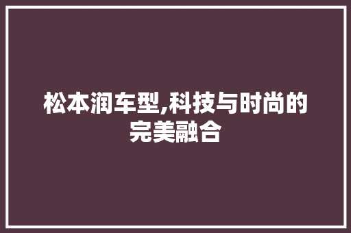 松本润车型,科技与时尚的完美融合