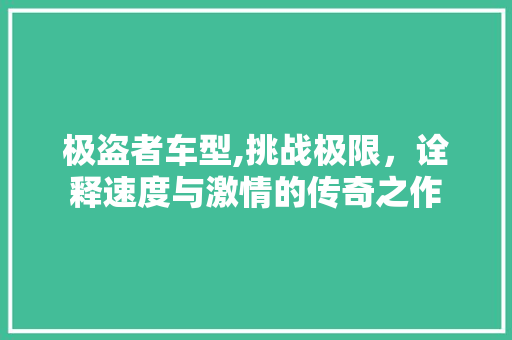极盗者车型,挑战极限，诠释速度与激情的传奇之作