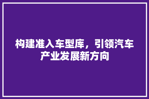 构建准入车型库，引领汽车产业发展新方向