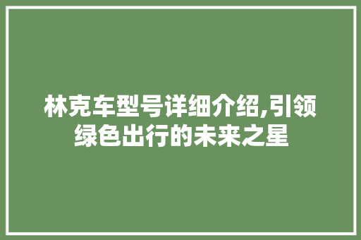 林克车型号详细介绍,引领绿色出行的未来之星