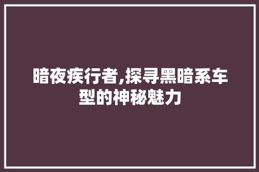 暗夜疾行者,探寻黑暗系车型的神秘魅力