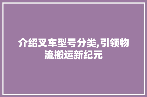 介绍叉车型号分类,引领物流搬运新纪元