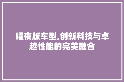 曜夜版车型,创新科技与卓越性能的完美融合
