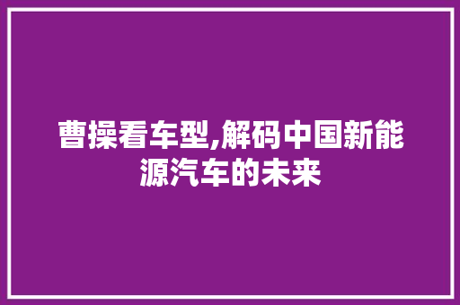 曹操看车型,解码中国新能源汽车的未来