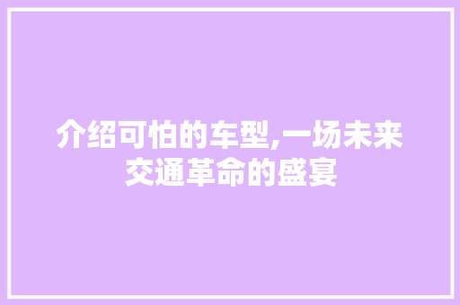 介绍可怕的车型,一场未来交通革命的盛宴