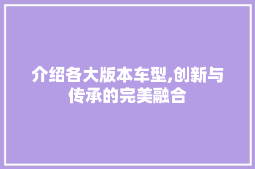 介绍各大版本车型,创新与传承的完美融合
