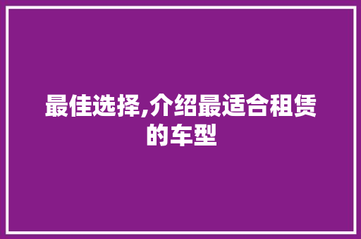最佳选择,介绍最适合租赁的车型