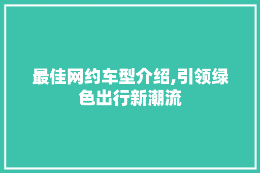 最佳网约车型介绍,引领绿色出行新潮流