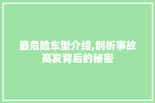 最危险车型介绍,剖析事故高发背后的秘密