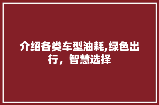 介绍各类车型油耗,绿色出行，智慧选择