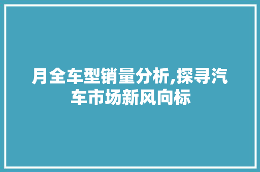 月全车型销量分析,探寻汽车市场新风向标
