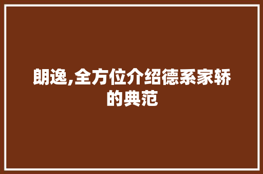 朗逸,全方位介绍德系家轿的典范