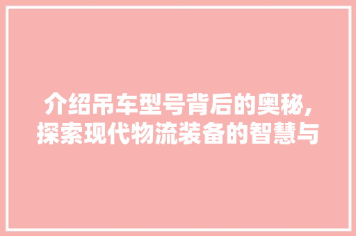 介绍吊车型号背后的奥秘,探索现代物流装备的智慧与力量