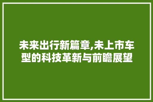 未来出行新篇章,未上市车型的科技革新与前瞻展望