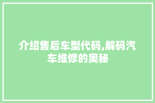 介绍售后车型代码,解码汽车维修的奥秘