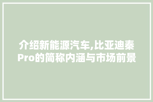 介绍新能源汽车,比亚迪秦Pro的简称内涵与市场前景