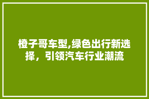 橙子哥车型,绿色出行新选择，引领汽车行业潮流 汽车配件