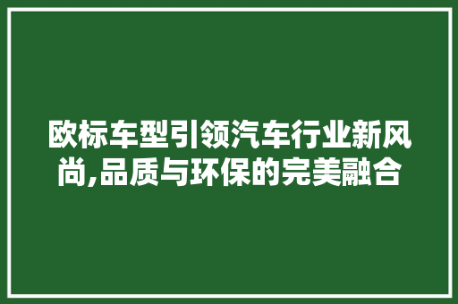 欧标车型引领汽车行业新风尚,品质与环保的完美融合