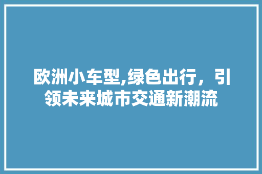 欧洲小车型,绿色出行，引领未来城市交通新潮流