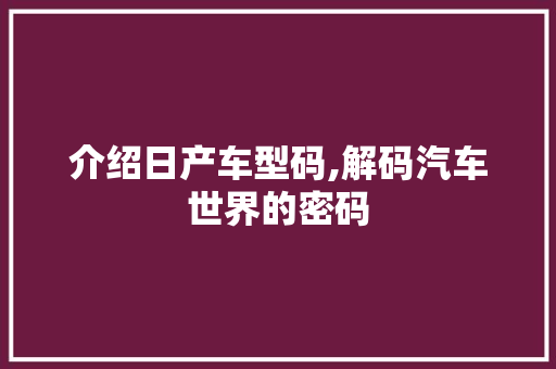 介绍日产车型码,解码汽车世界的密码
