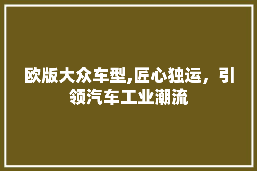 欧版大众车型,匠心独运，引领汽车工业潮流