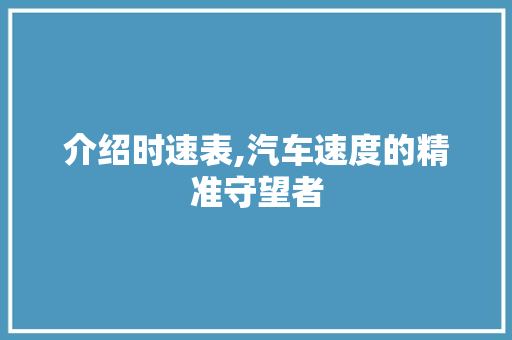 介绍时速表,汽车速度的精准守望者