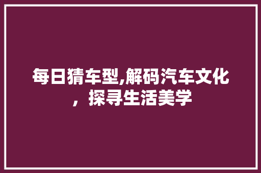 每日猜车型,解码汽车文化，探寻生活美学