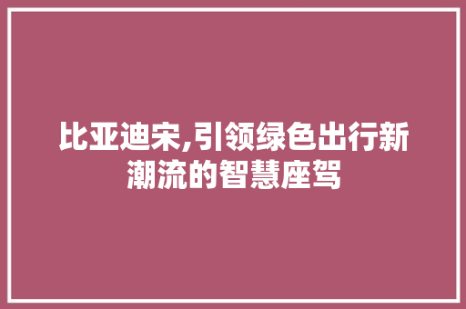 比亚迪宋,引领绿色出行新潮流的智慧座驾