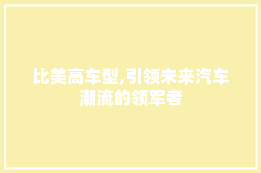 比美高车型,引领未来汽车潮流的领军者
