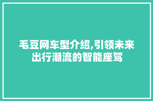毛豆网车型介绍,引领未来出行潮流的智能座驾