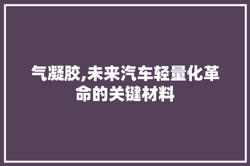 气凝胶,未来汽车轻量化革命的关键材料