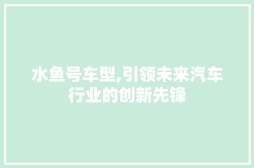 水鱼号车型,引领未来汽车行业的创新先锋