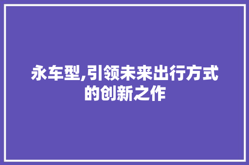 永车型,引领未来出行方式的创新之作