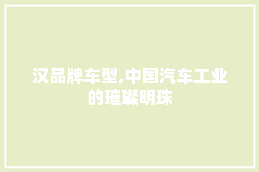 汉品牌车型,中国汽车工业的璀璨明珠