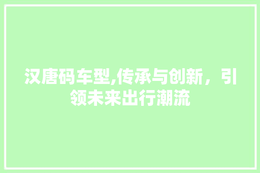 汉唐码车型,传承与创新，引领未来出行潮流