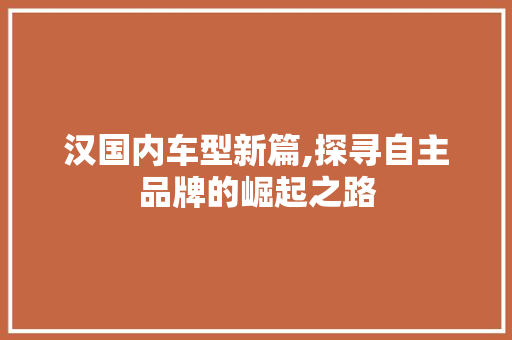 汉国内车型新篇,探寻自主品牌的崛起之路