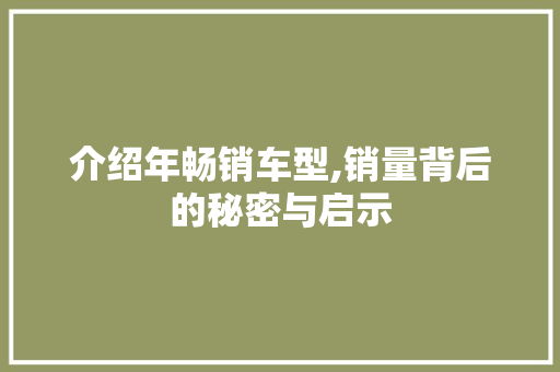 介绍年畅销车型,销量背后的秘密与启示