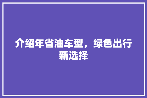 介绍年省油车型，绿色出行新选择